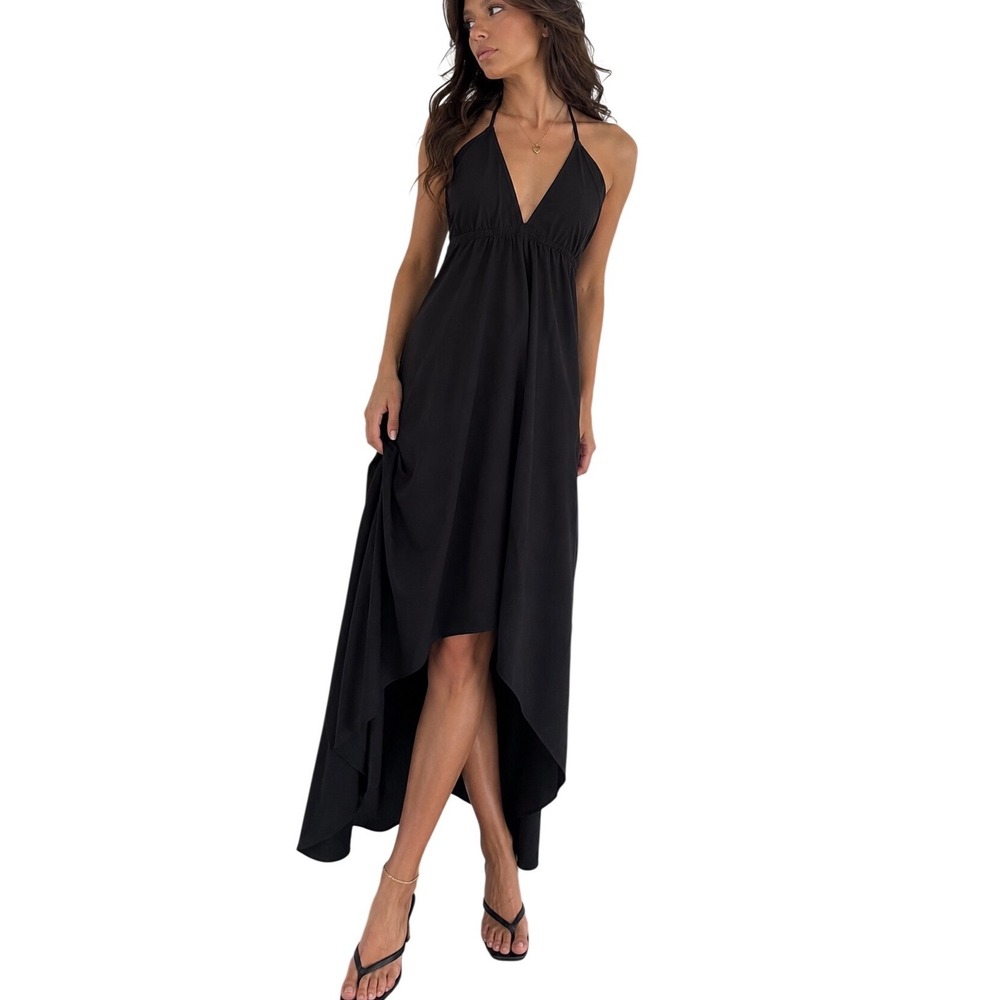 Vtg Old Navy High-Low Maxi Dress Sz M Halter Open Back Y2K Empire Waist LBD